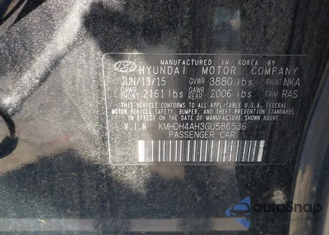 2016 Hyundai Elantra Sport из США, поврежденный, VIN KMHDH4AH3GU586536